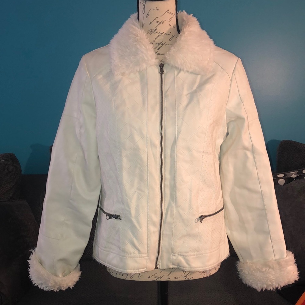BKE Fur Lined Faux Leather Moto Jacket, Large